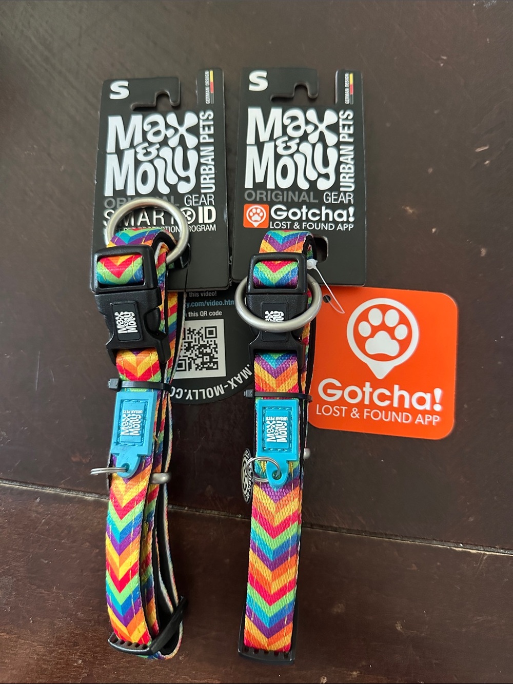 Rainbow Chevron Dog Collar with Gotcha Tag - Small
